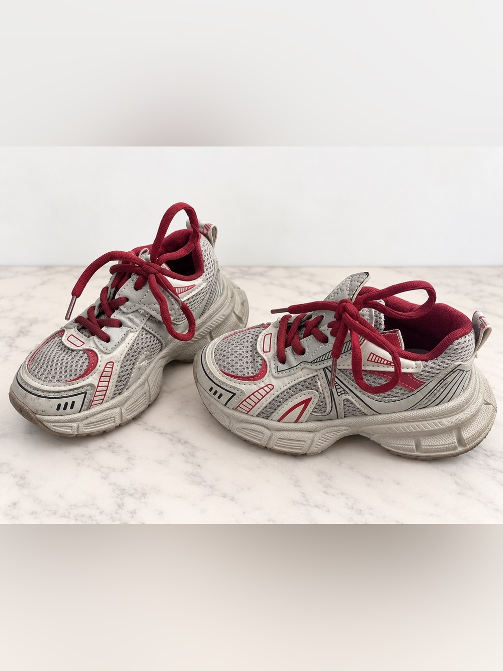 Kids Gray and Red Athletic Sneakers